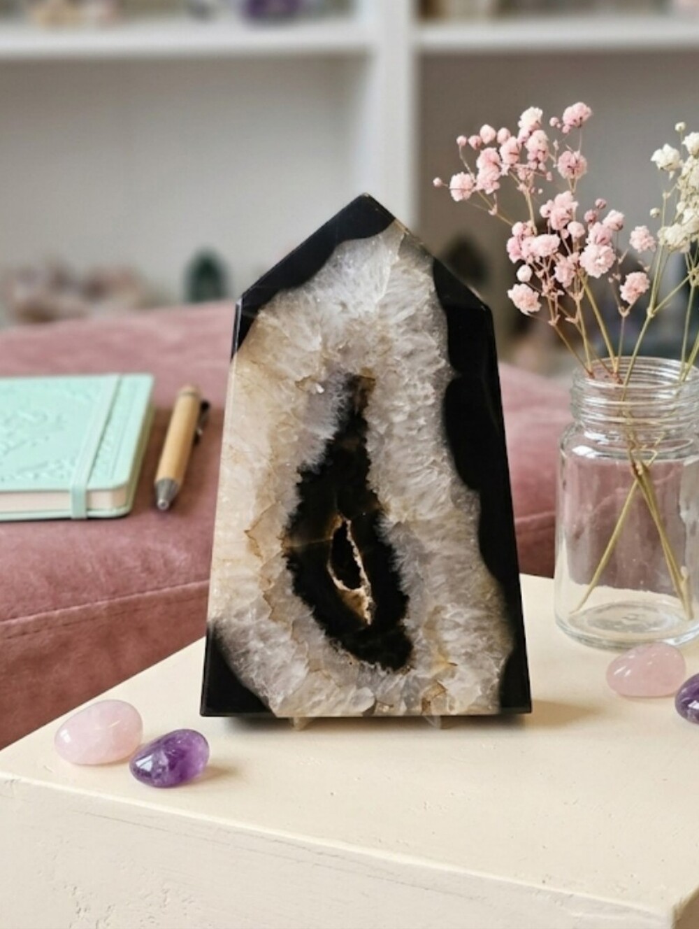 NEW High Grade Double-Sided Black Agate Chalcedony Geode Tower- OFFERS WELCOME!